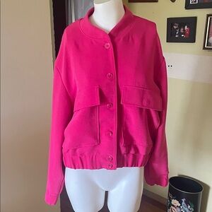 Women's Hot Pink Button-Front Bomber Jacket